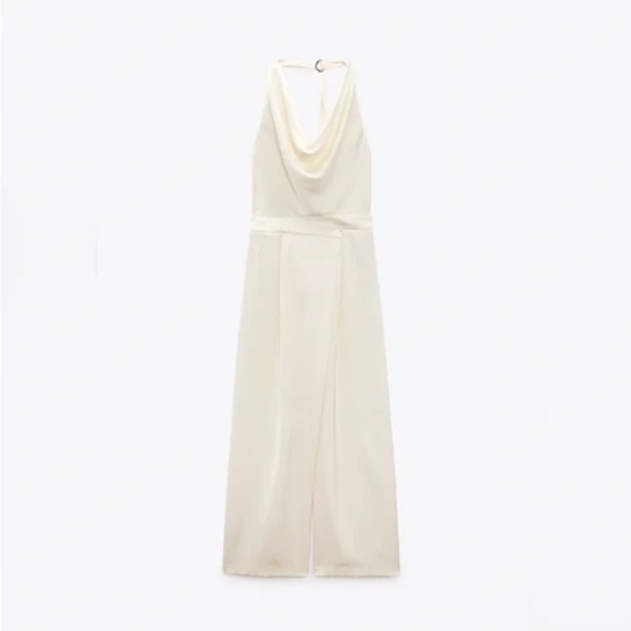 Zara SATIN EFFECT HALTER JUMPSUIT. Ecru. Size S. New with Tags. - Picture 10 of 11
